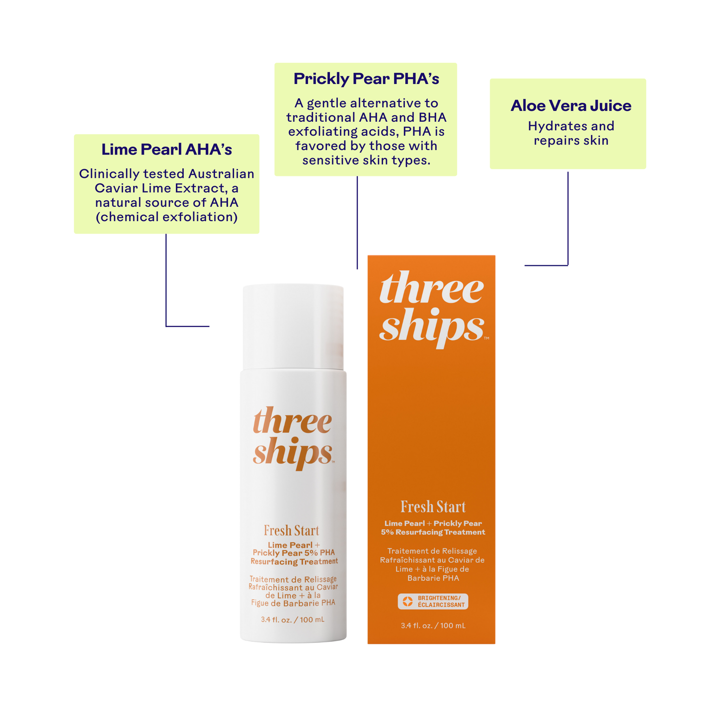 Three Ships Fresh Start Lime Pearl + Prickly Pear 5% PHA Resurfacing Treatment