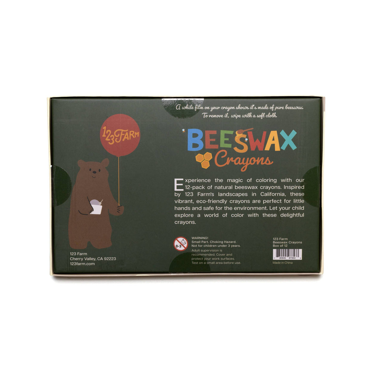123 Farm - 12 Beeswax Crayons – Non-Toxic, Kid-Friendly Design