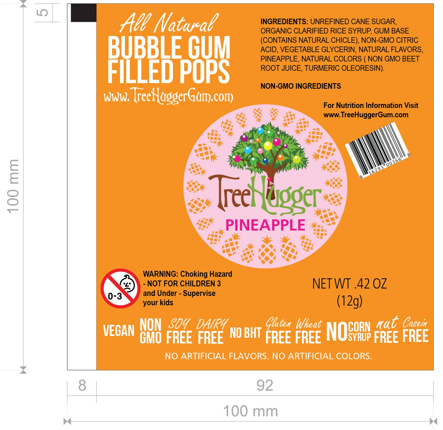 Tree Hugger Gum and Bubble Gum Filled Candy - TREE HUGGER BUBBLE GUM FILLED POPS 48 CT COUNTER DISPLAY