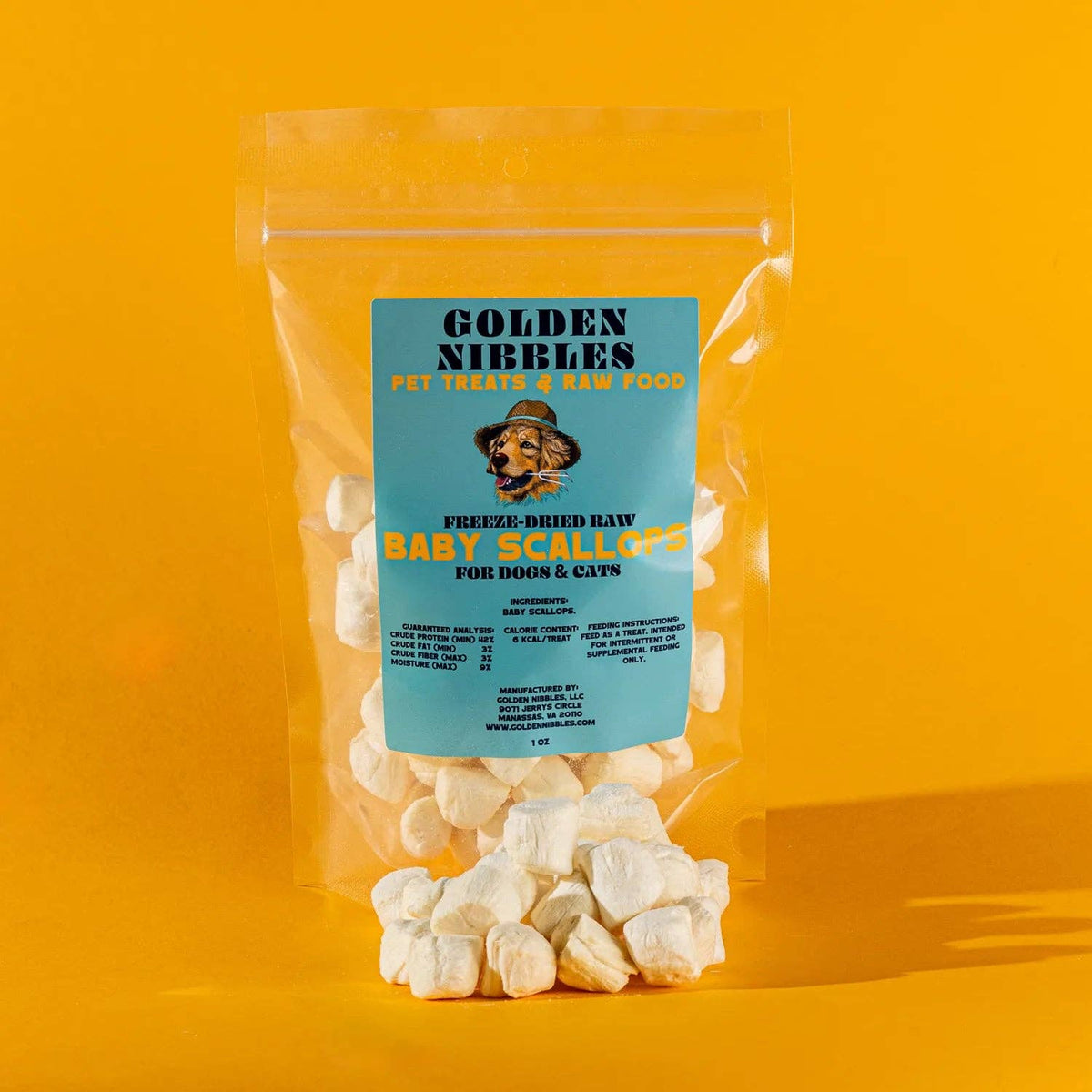 Golden Nibbles - Baby Scallop - Freeze Dried Treats for Dogs & Cats
