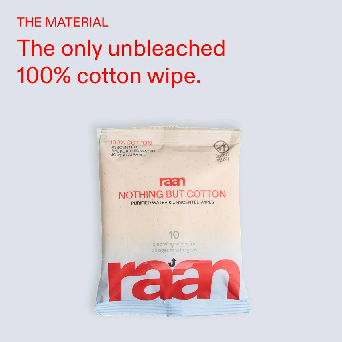 100% Cotton Water Wipes, Unbleached, EWG Verified by Raan