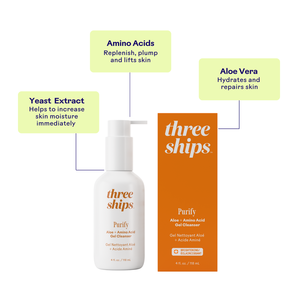 Three Ships Purify Aloe + Amino Acid Gel Cleanser