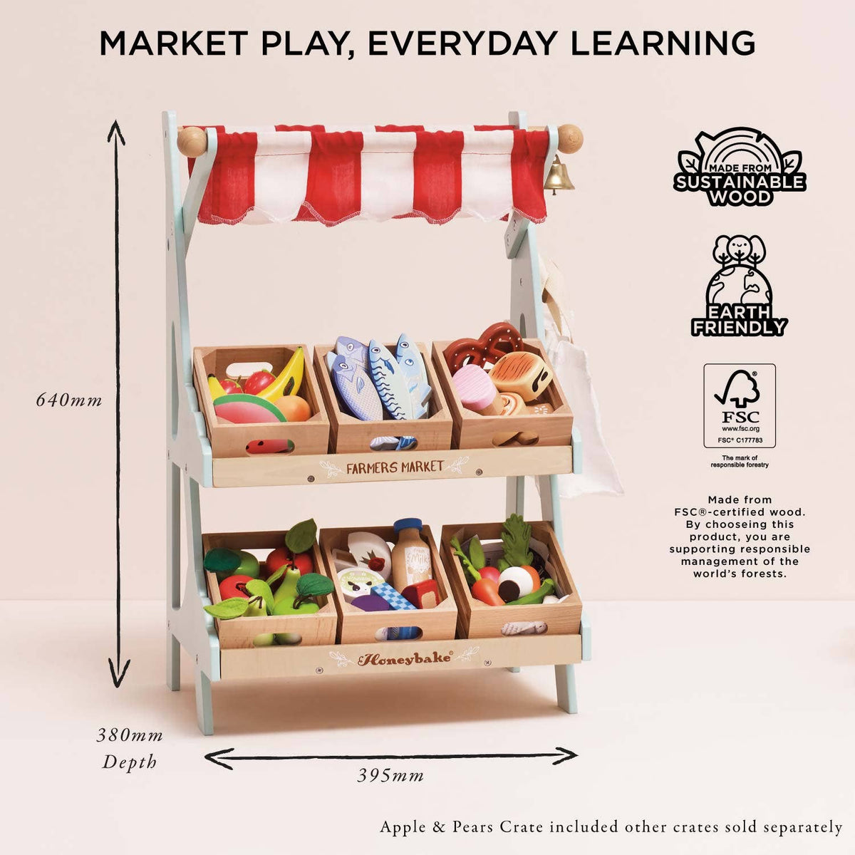 Le Toy Van, Inc. - Wooden Market Stall & Fruit Play Food Crate