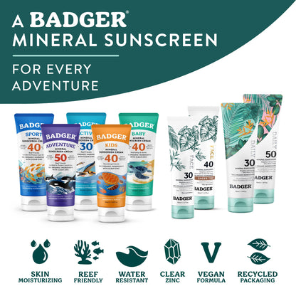 Badger - Badger Mineral Face Sunscreen SPF 30, with Zinc Oxide