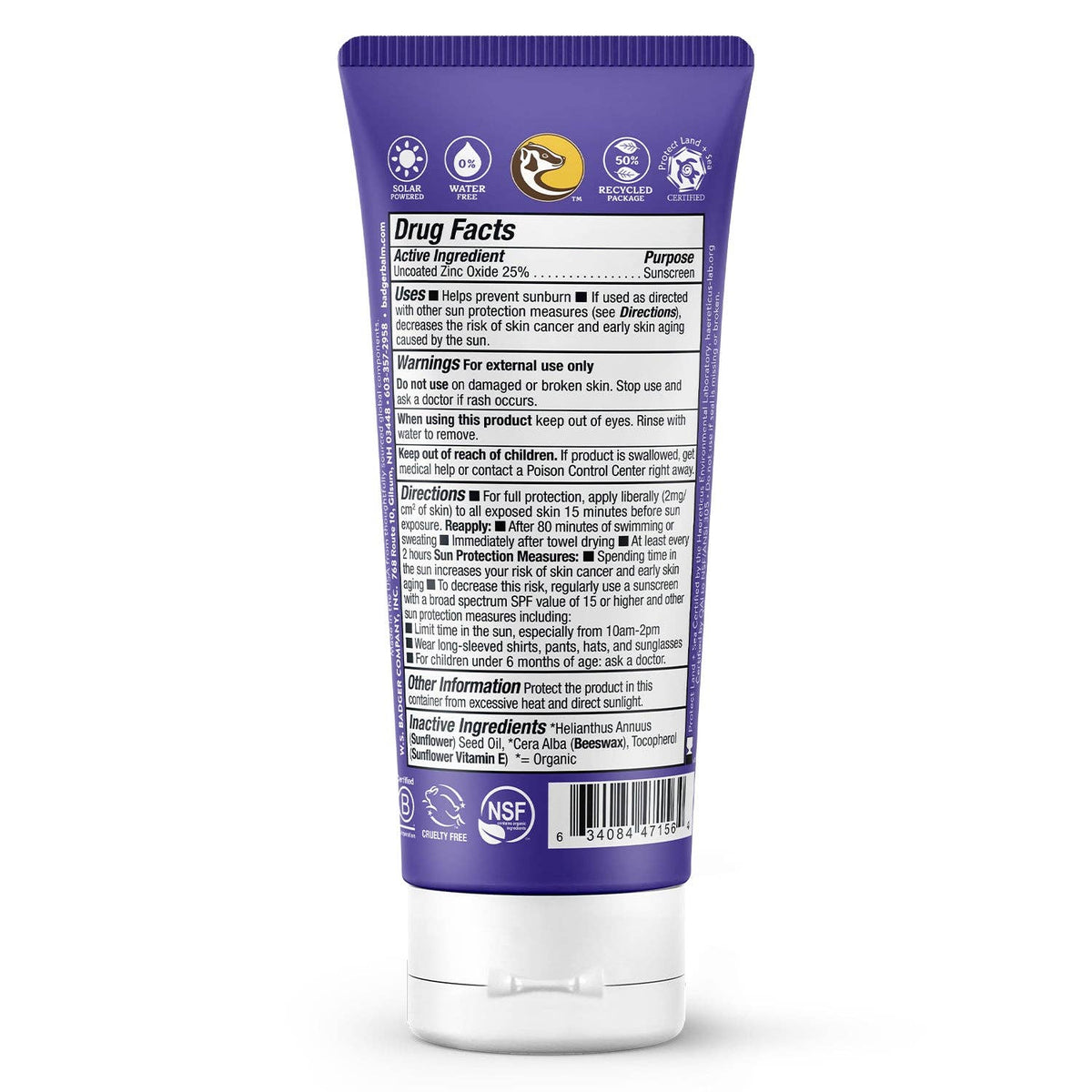 Badger - Badger Mineral Sunscreen Cream SPF 50, Zinc Oxide Sun Care