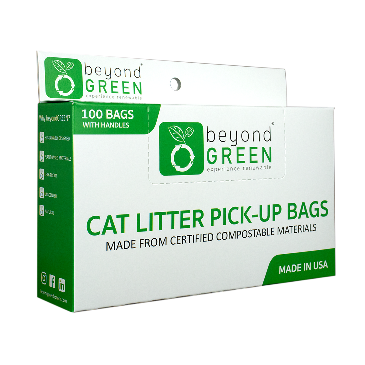 BeyondGREEN Cat Litter Bags - Regular - 100 Bags with Handle