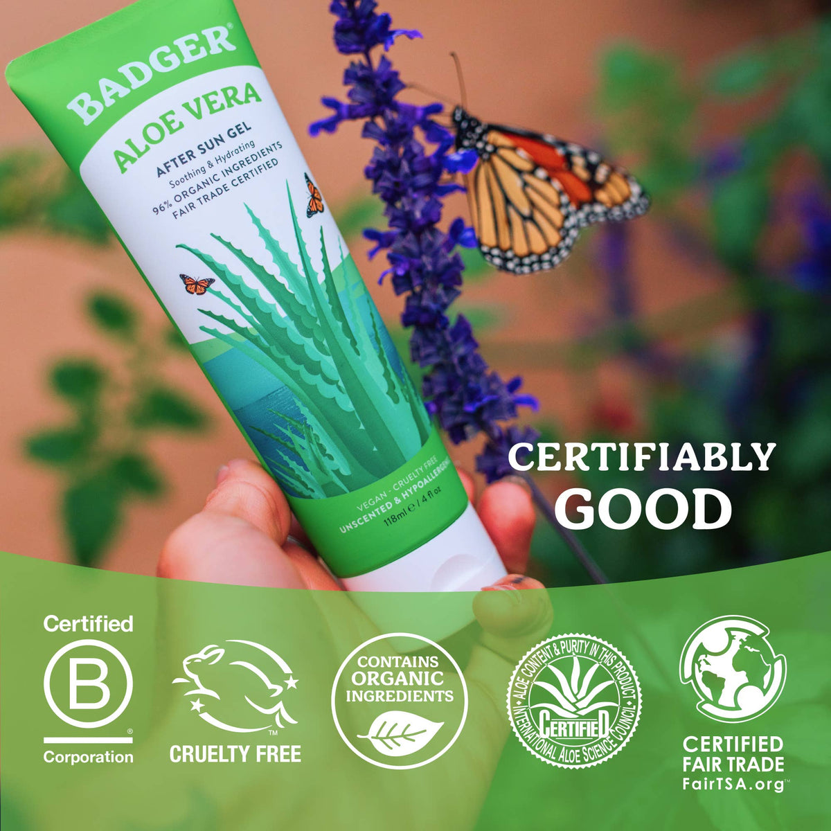 Badger - Badger Aloe Vera Gel for Face & Body, Sunburn Relief