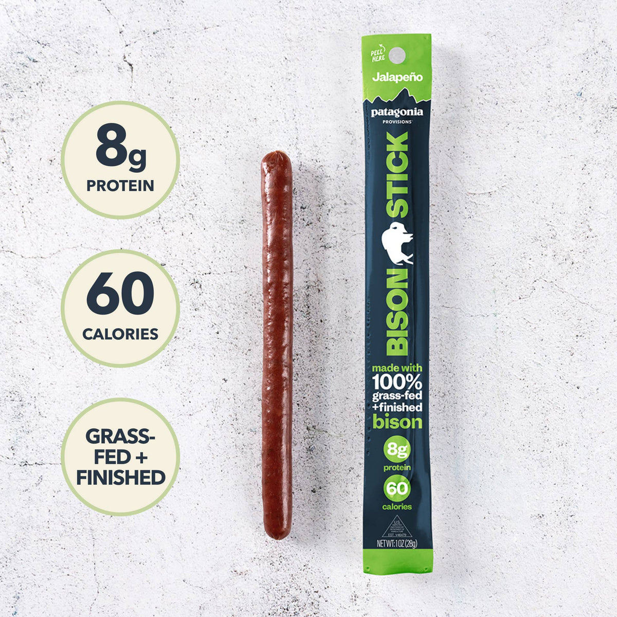 Patagonia Provisions - Bison Sticks Singles - Jalapeño - Grass-Fed and Finished (1 Stick)