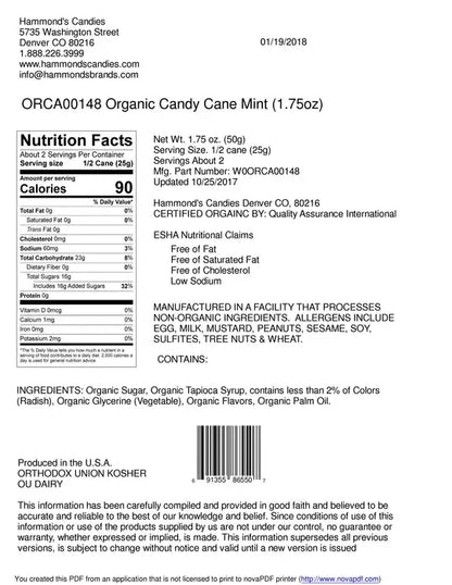 Organic Hand-Spun Jumbo Candy Cane - Mint - 1.75 oz
