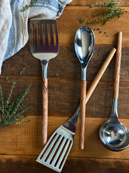 Olive/Walnut Wood Handle Utensil Set with Stainless Steel