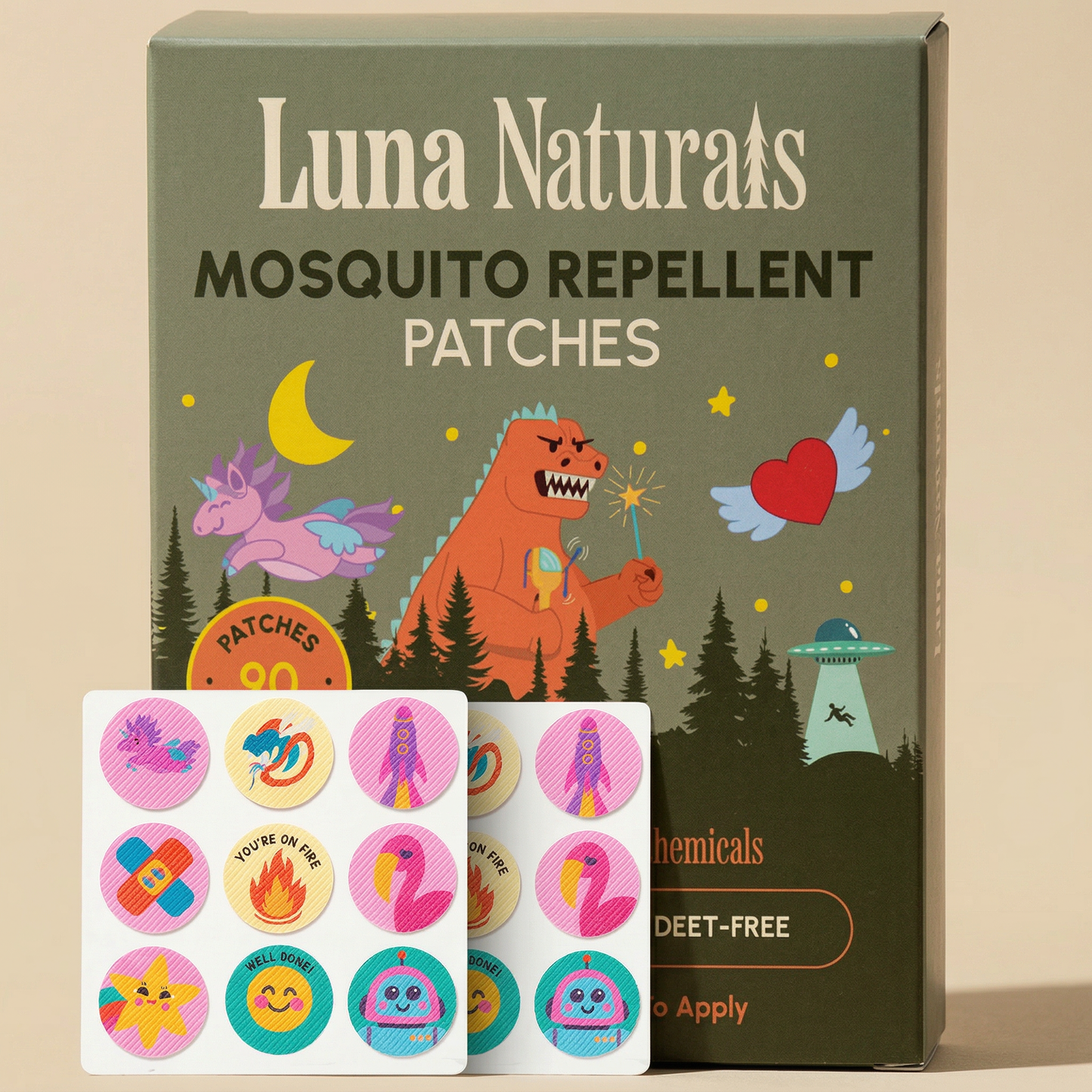 Luna Naturals - Kids Mosquito Repellent Patches | Fresh & Herbal | 90 Pack