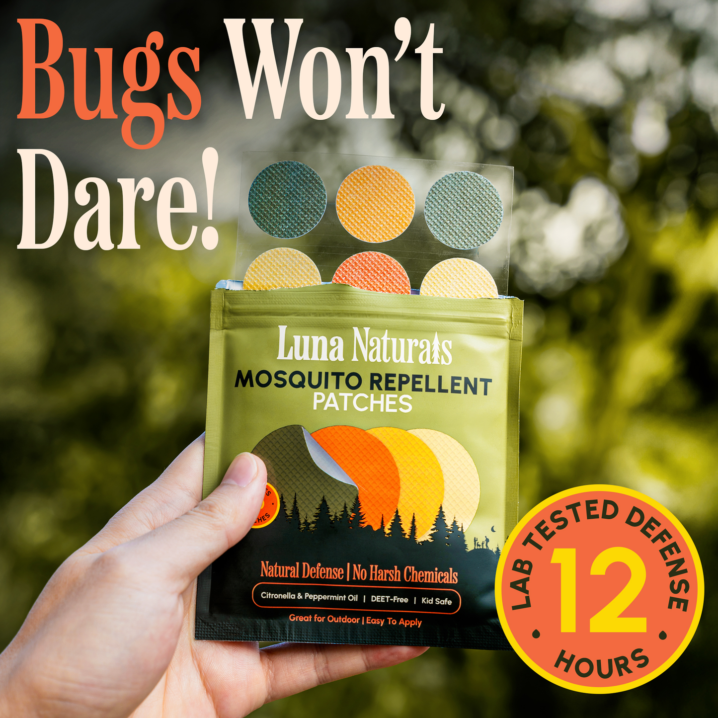 Luna Naturals - Mosquito Repellent Patches | Fresh & Herbal | 90 Patches