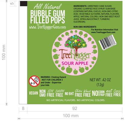 Tree Hugger Gum and Bubble Gum Filled Candy - TREE HUGGER BUBBLE GUM FILLED POPS 48 CT COUNTER DISPLAY