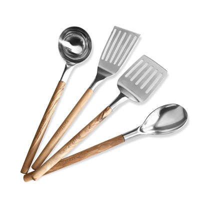 Salt & York - Olive/Walnut Wood Handle Utensil Set with Stainless Steel