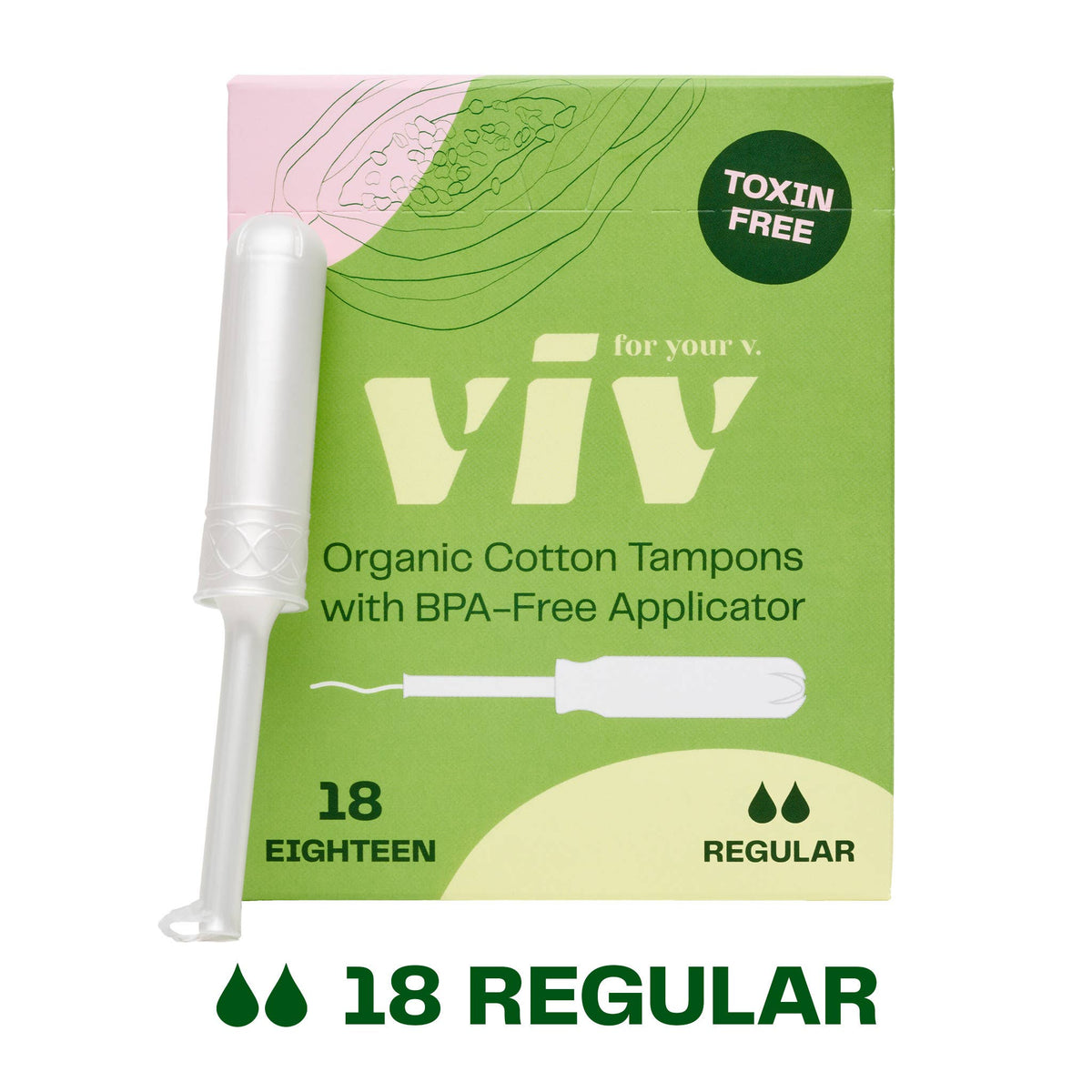 Viv Organic Cotton Tampons - 100% Toxin-Free, BPA-Free
