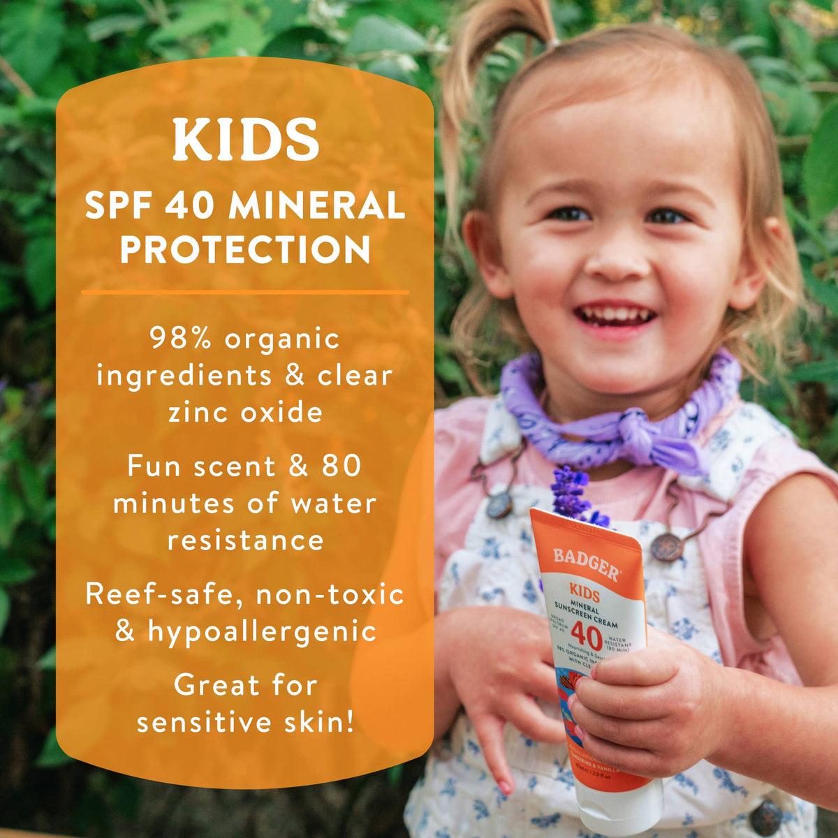 Badger - Badger Kids Mineral Sunscreen Cream SPF 40, with Zinc Oxide