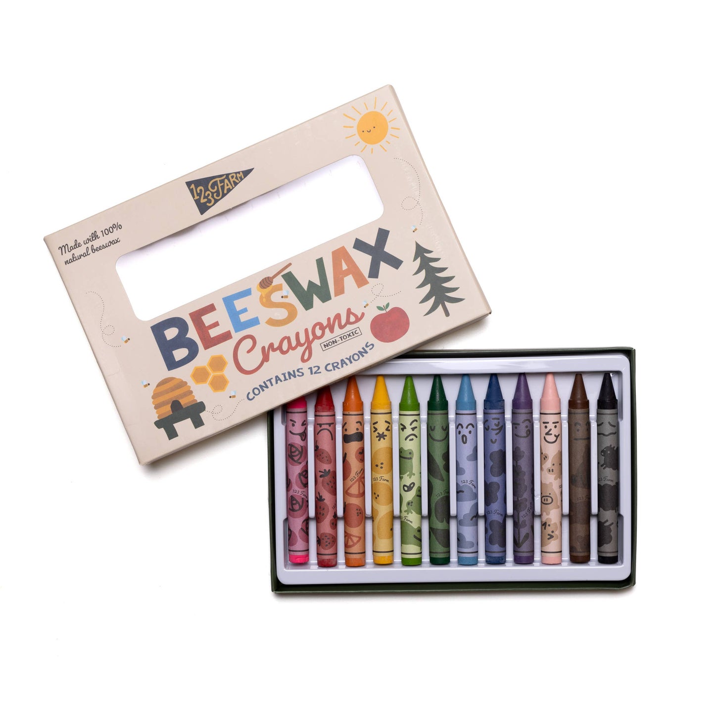 123 Farm - 12 Beeswax Crayons – Non-Toxic, Kid-Friendly Design