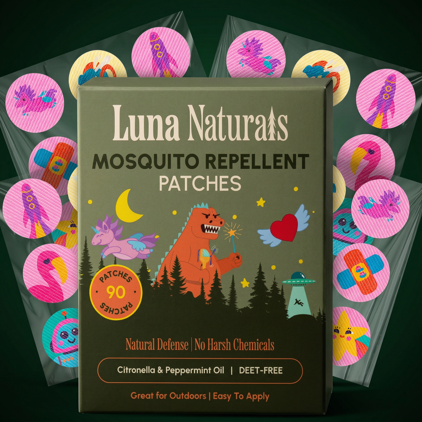 Luna Naturals - Kids Mosquito Repellent Patches | Fresh & Herbal | 90 Pack