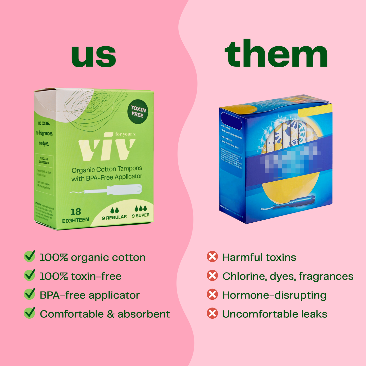 Viv Organic Cotton Tampons - 100% Toxin-Free, BPA-Free