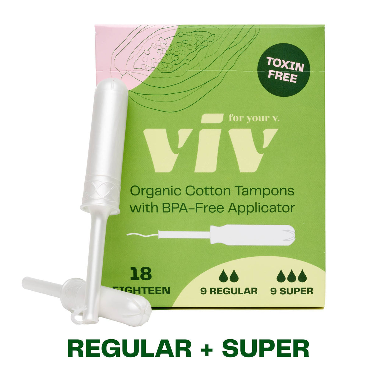 Viv Organic Cotton Tampons - 100% Toxin-Free, BPA-Free