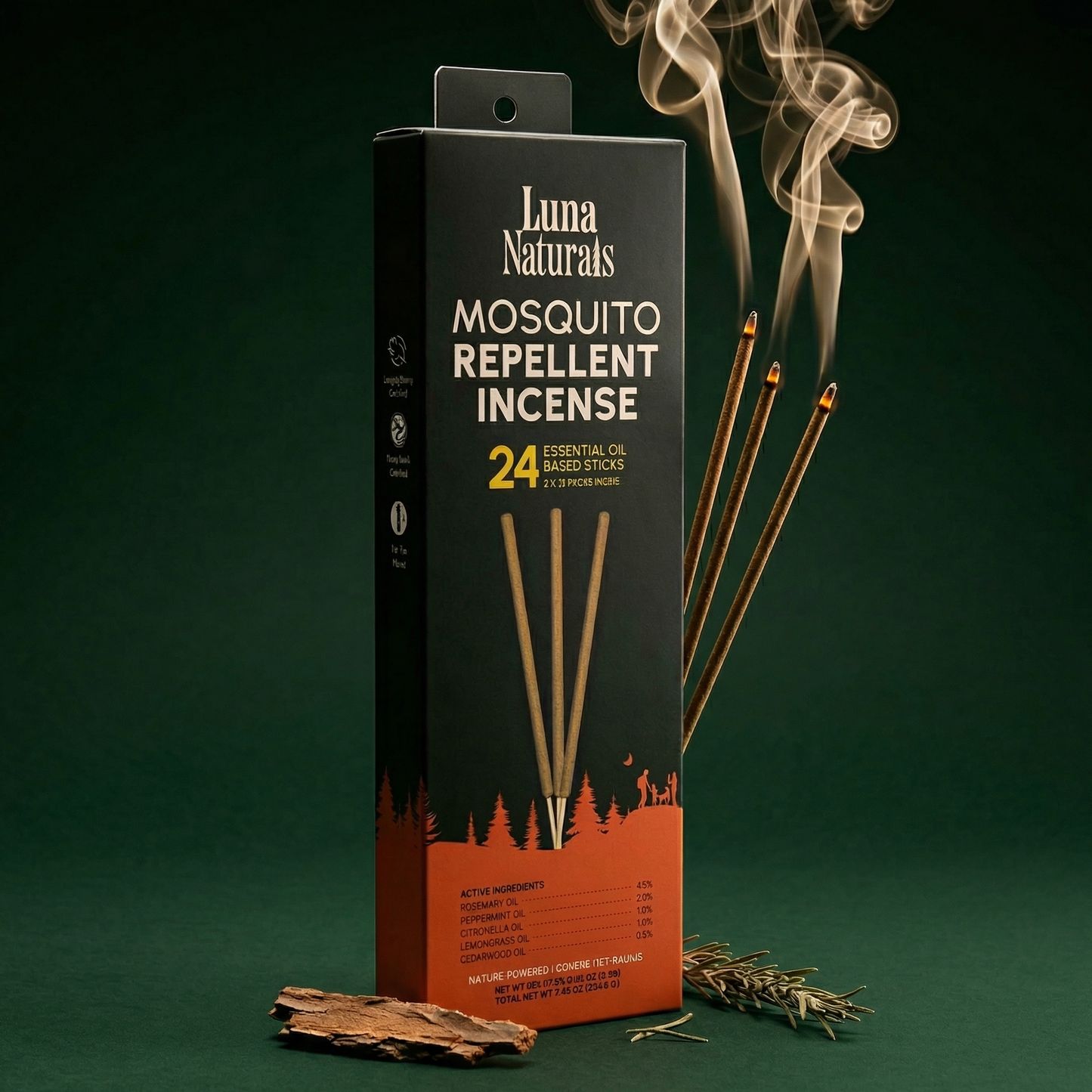 Luna Naturals - Mosquito Repellent Incense | Essential Oils | 24 PK