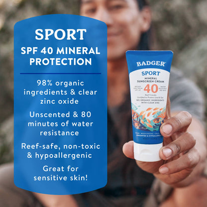 Badger - Badger Mineral Sunscreen SPF 40, Zinc Oxide Sun Care