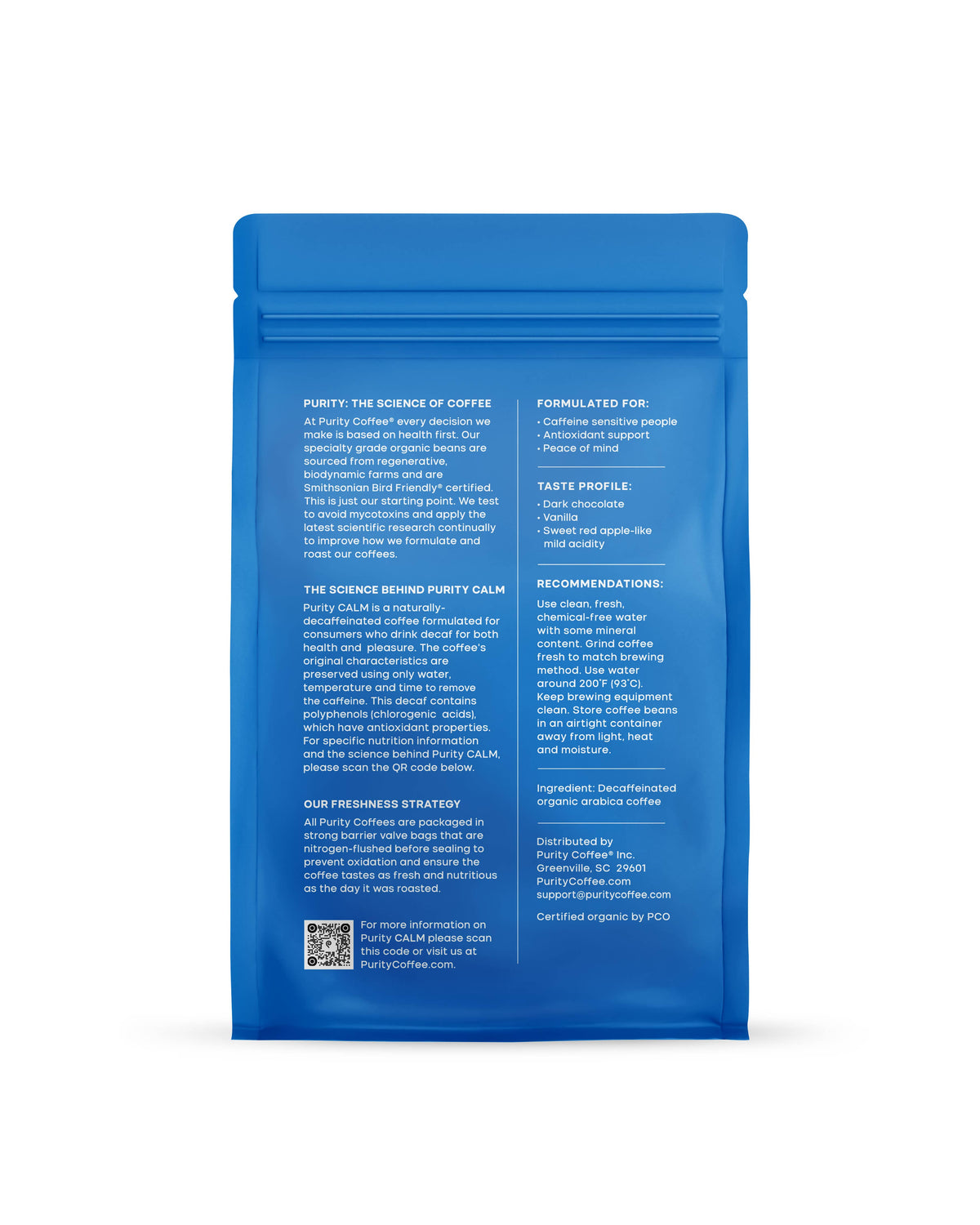 Purity Coffee - CALM: Decaf Whole Bean Coffee - 12oz Bag
