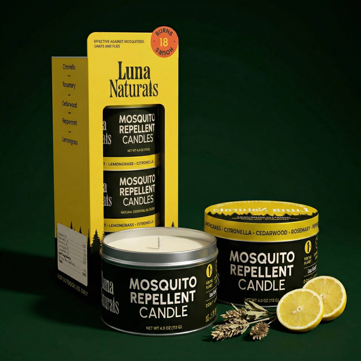 Luna Naturals - Mosquito Repellent Candle | Citrusy | 3PK