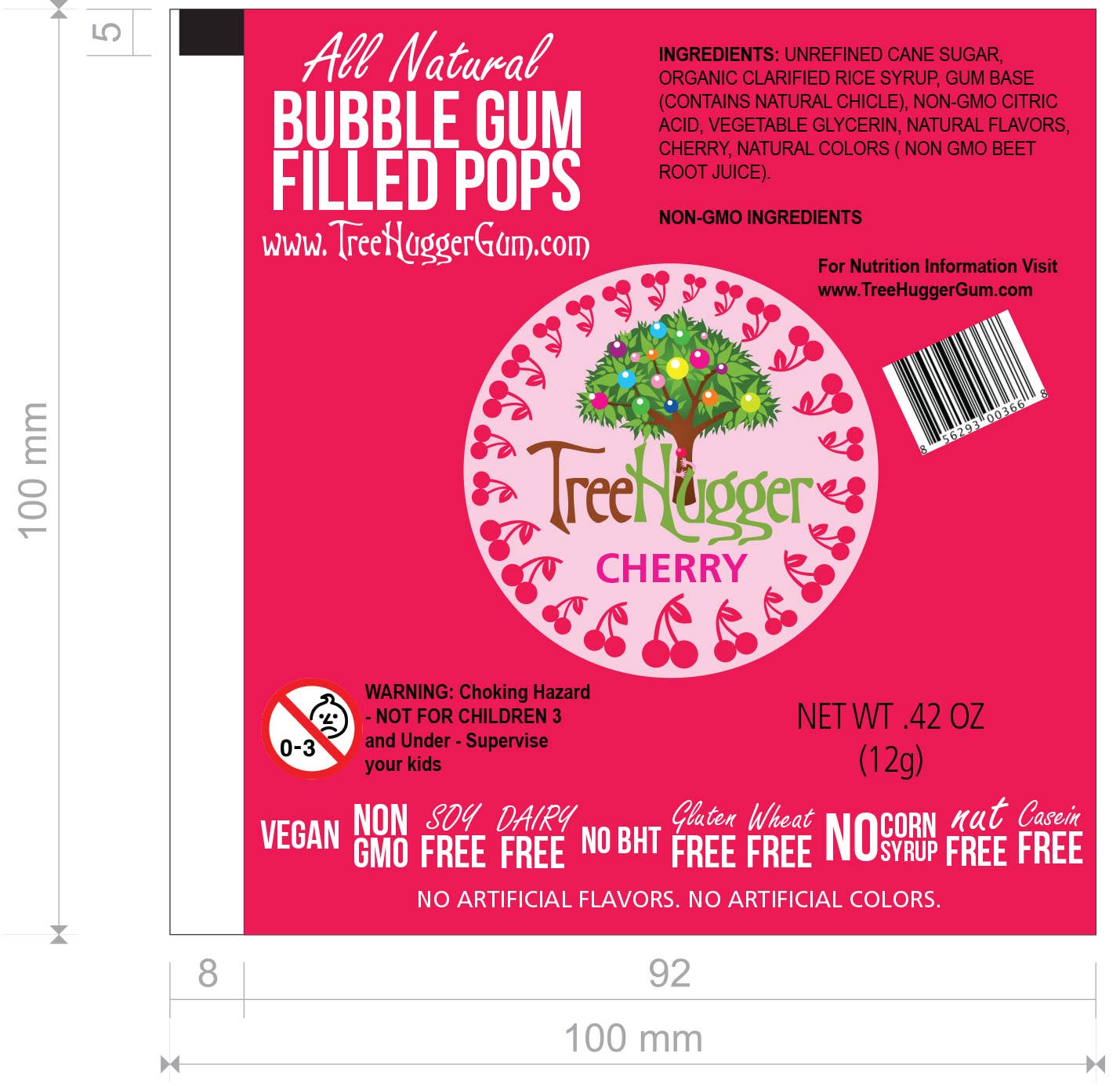 Tree Hugger Gum and Bubble Gum Filled Candy - TREE HUGGER BUBBLE GUM FILLED POPS 48 CT COUNTER DISPLAY