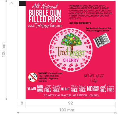 Tree Hugger Gum and Bubble Gum Filled Candy - TREE HUGGER BUBBLE GUM FILLED POPS 48 CT COUNTER DISPLAY