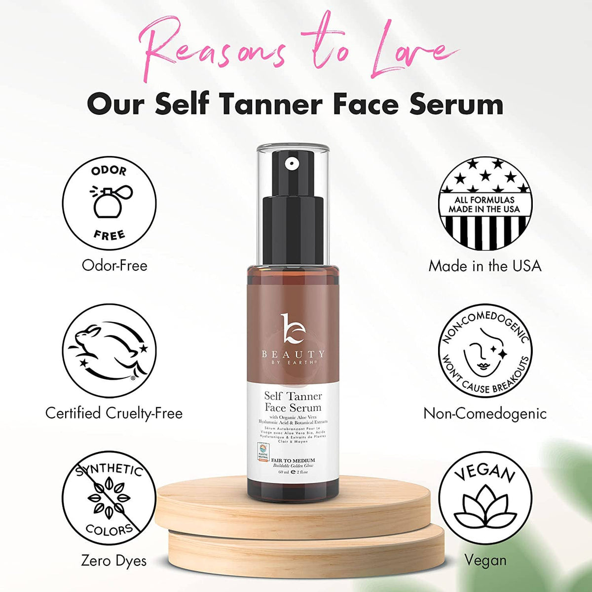 Beauty By Earth - Self Tanner Hyaluronic Acid Face Serum 2oz, (2 Shades)