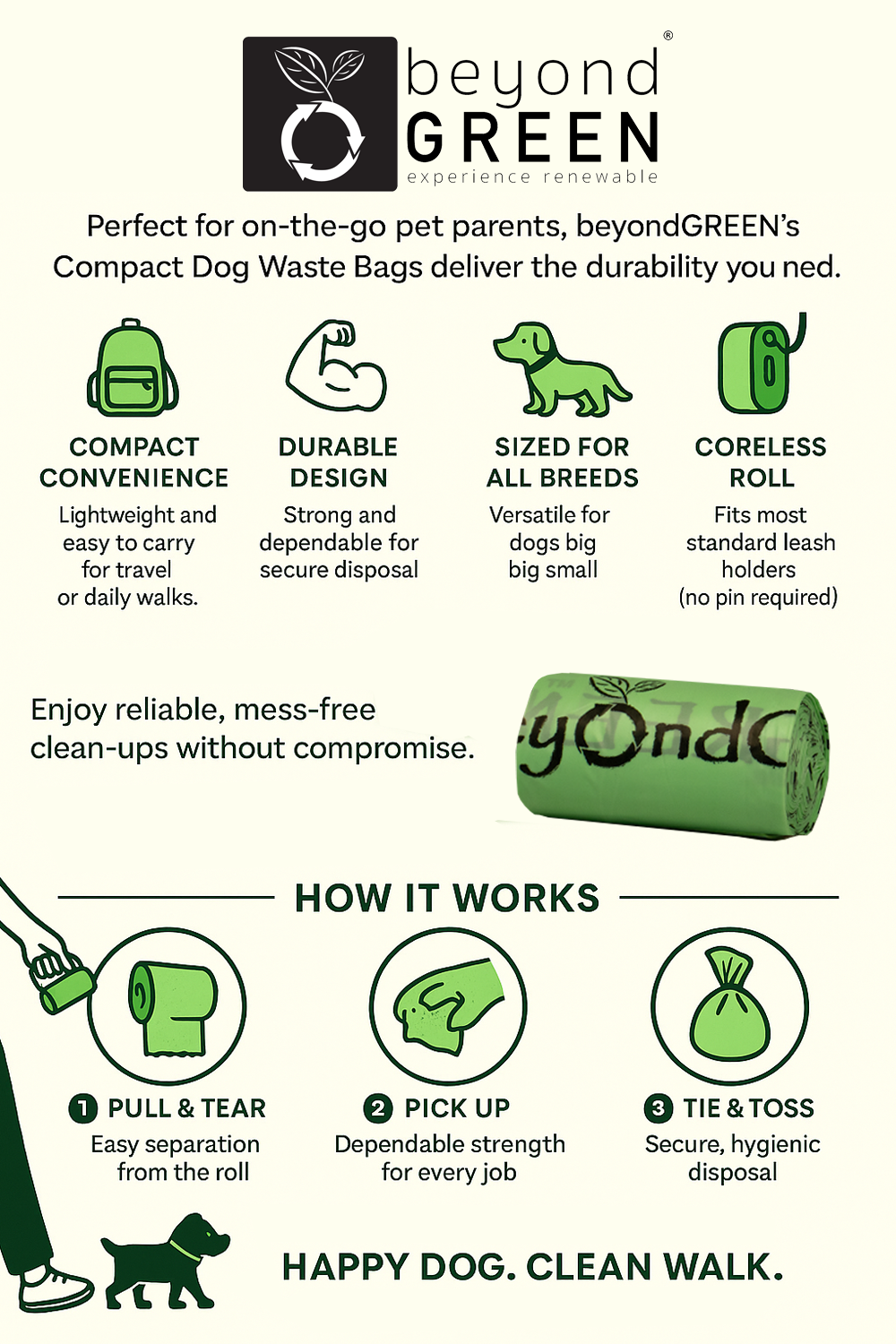 Dog Waste Bags, 90-Count — Leash Dispenser Refill Rolls