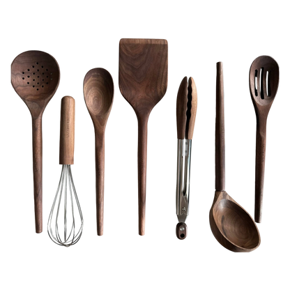Walnut Wood + Stainless Cooking Utensils by Salt & York