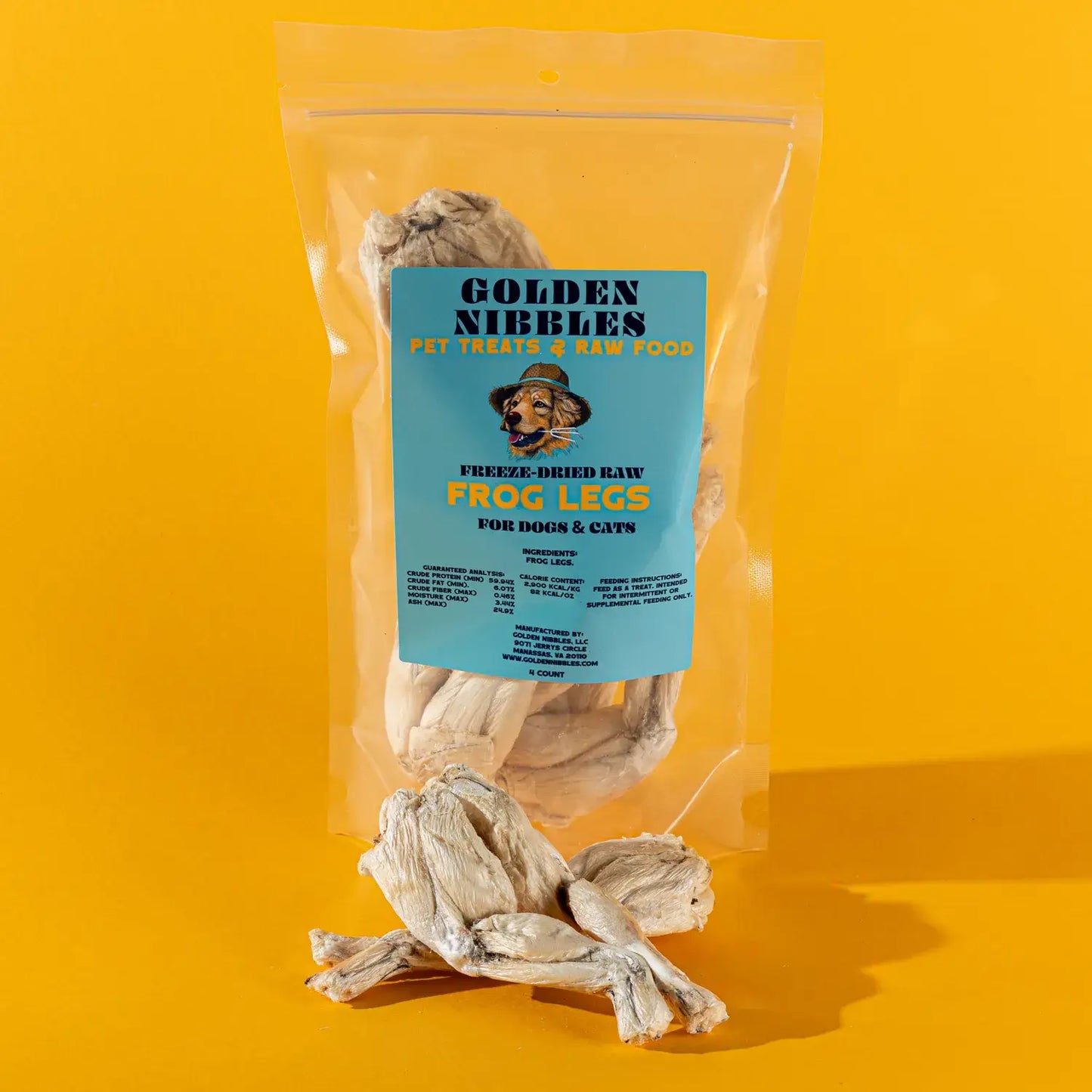 Golden Nibbles - Frog Leg - Bag of 4 -Freeze-Dried Treat/Chew for Dogs & Cats