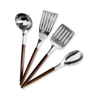 Salt & York - Olive/Walnut Wood Handle Utensil Set with Stainless Steel