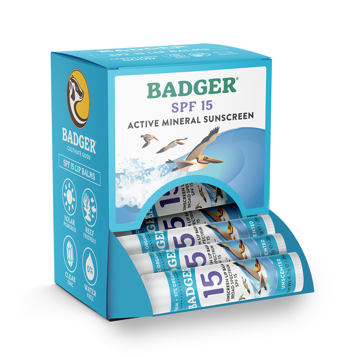 Badger - Badger Mineral Sunscreen Lip Balm SPF 15, Zinc Oxide 18ct