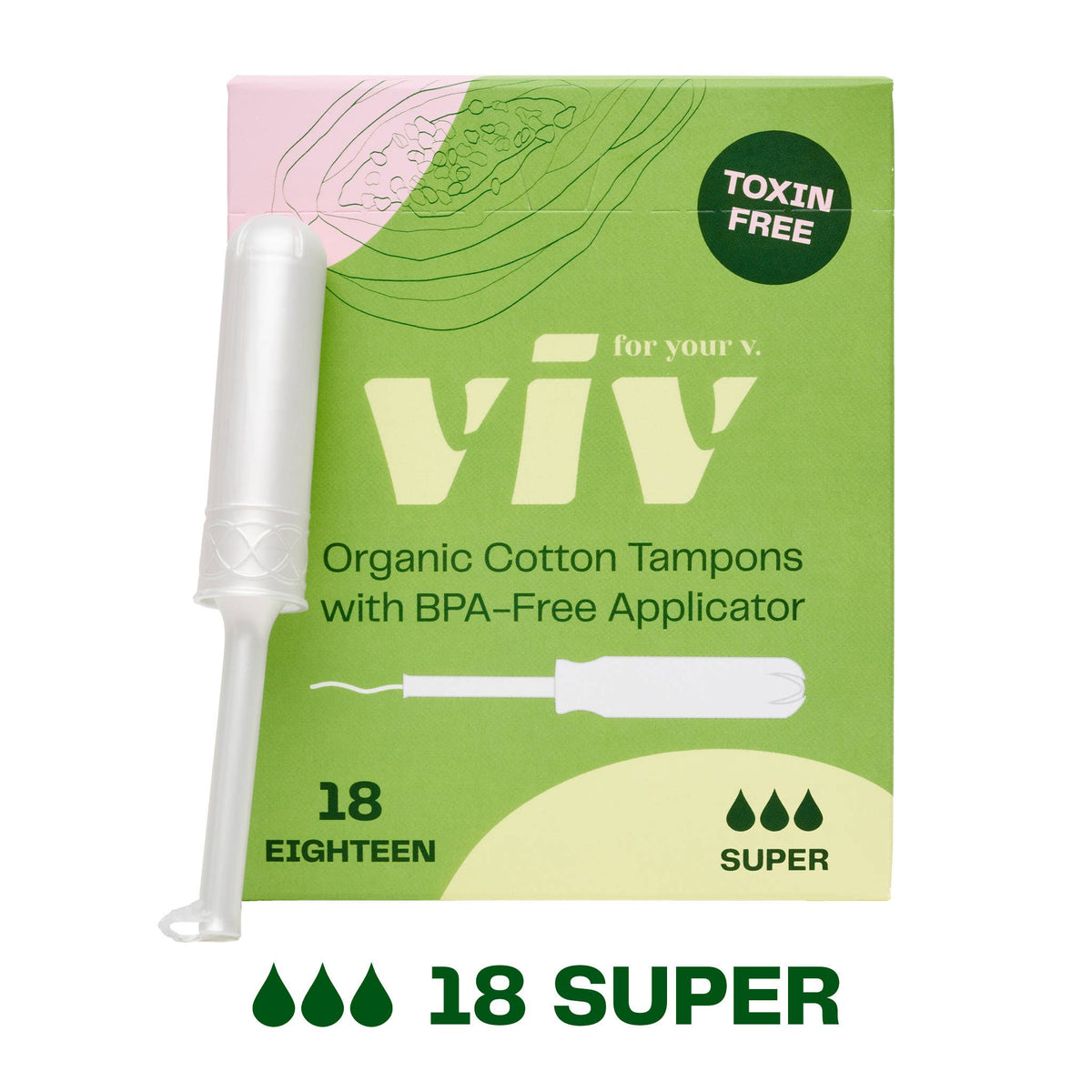Viv Organic Cotton Tampons - 100% Toxin-Free, BPA-Free