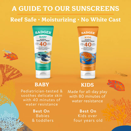 Badger - Badger Kids Mineral Sunscreen Cream SPF 40, with Zinc Oxide