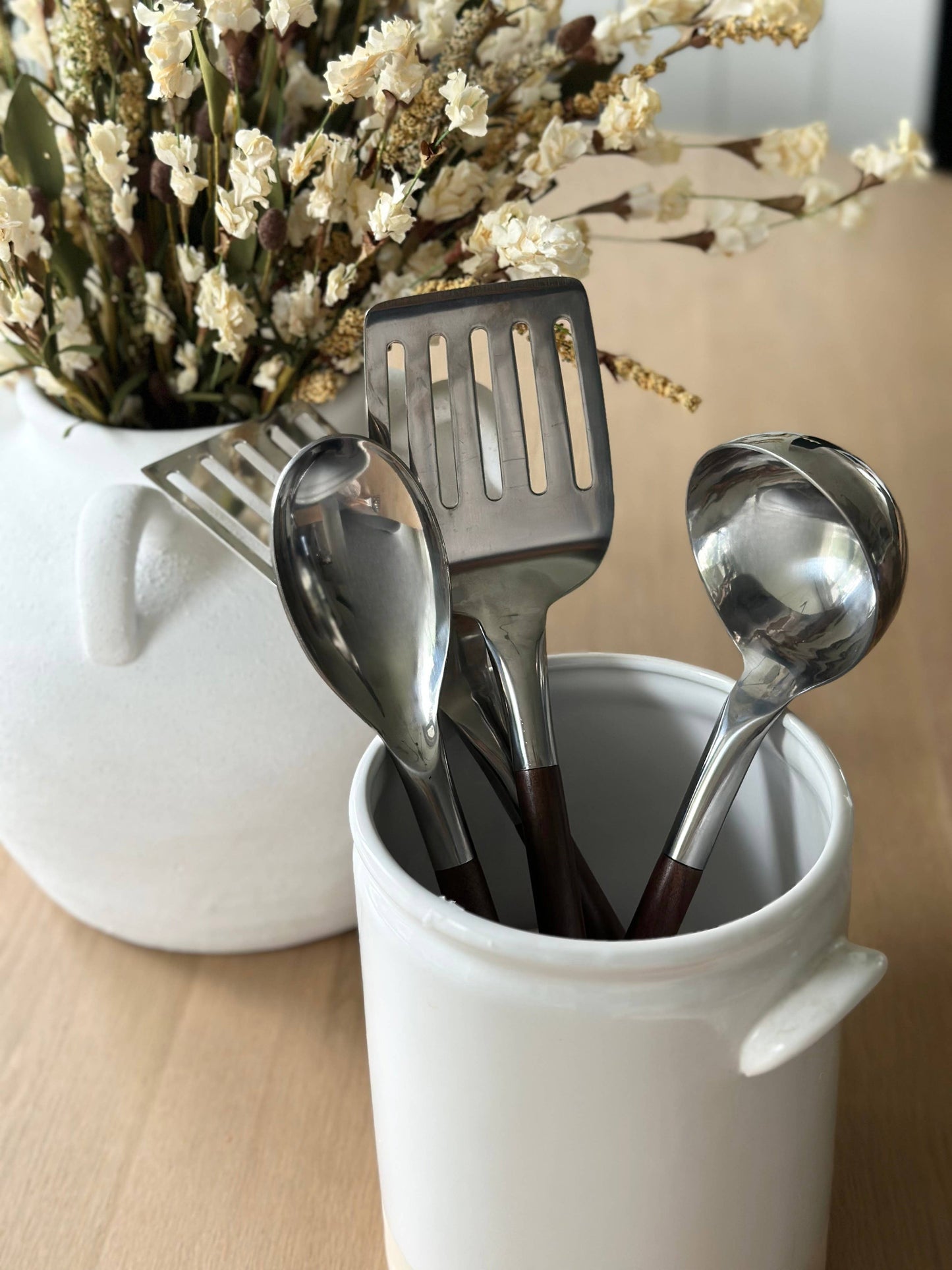 Salt & York - Olive/Walnut Wood Handle Utensil Set with Stainless Steel