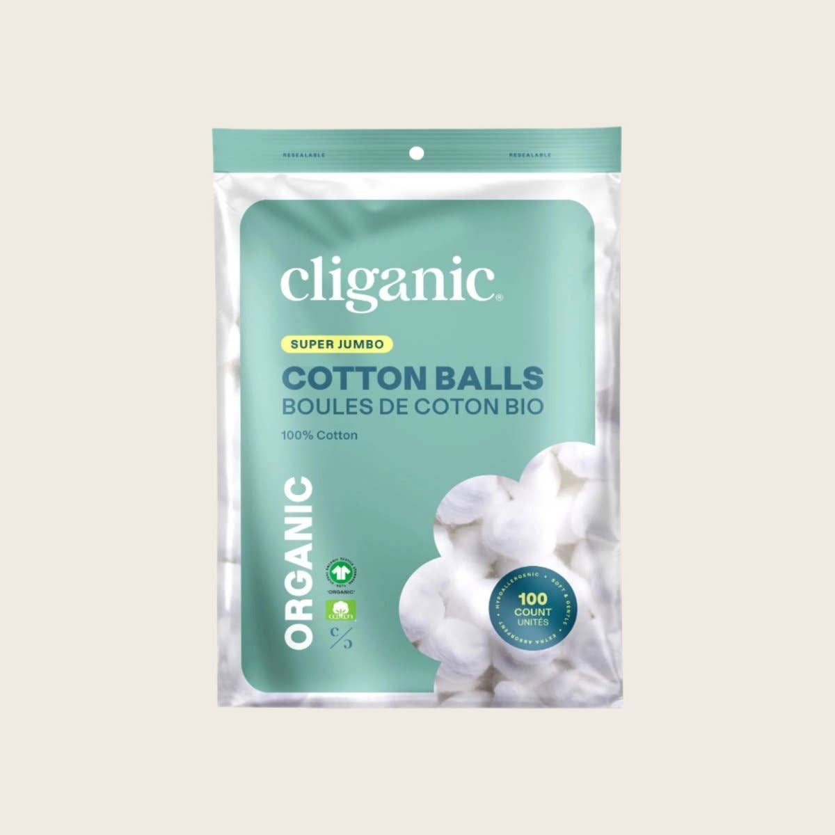 Cliganic - Organic Super Jumbo Cotton Balls 100ct