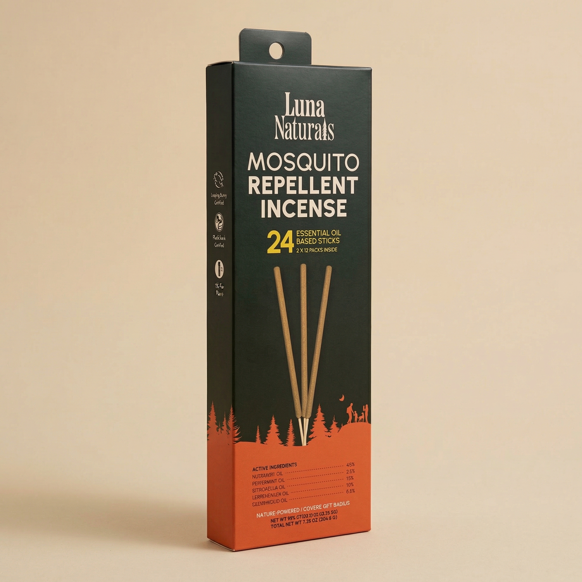 Luna Naturals - Mosquito Repellent Incense | Essential Oils | 24 PK