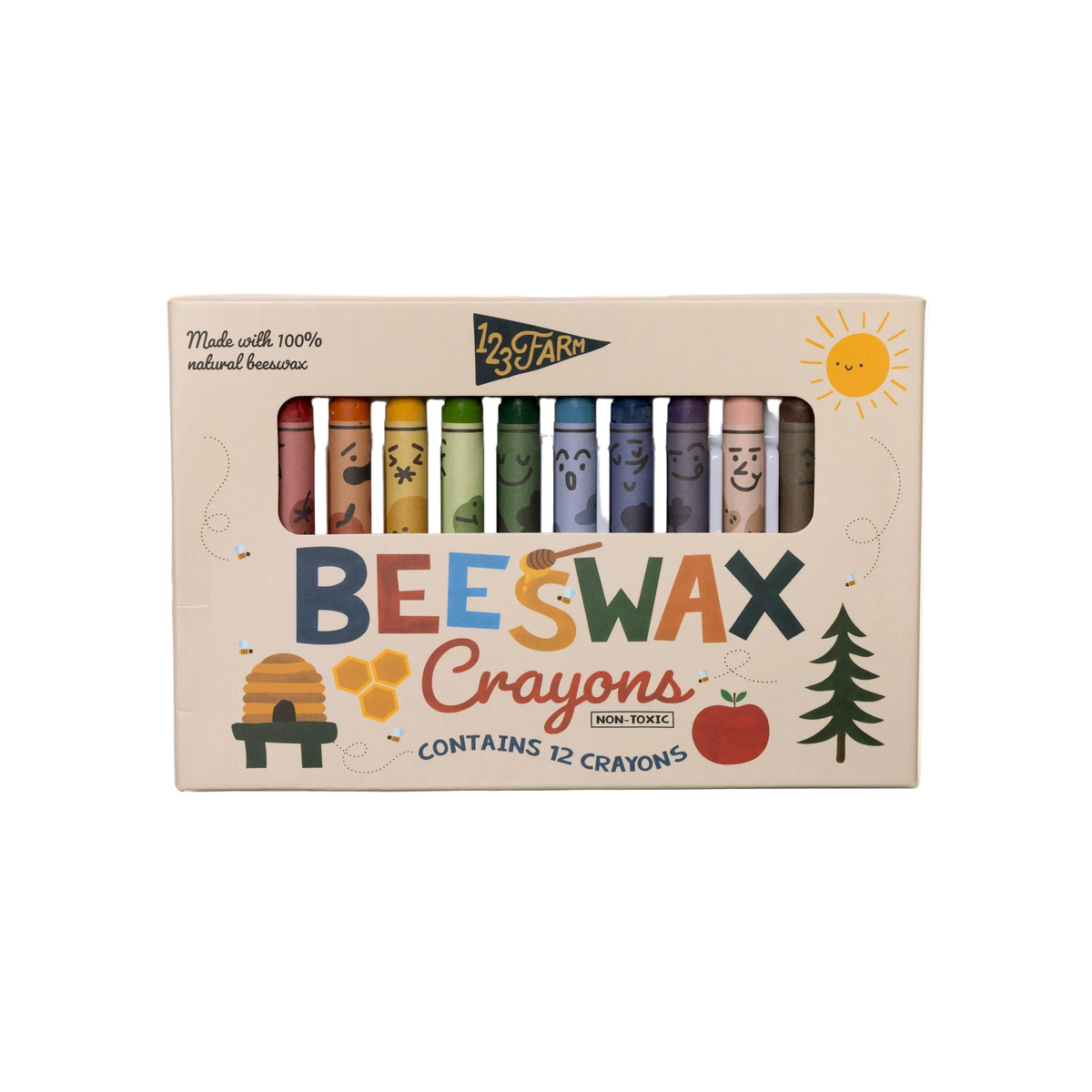 12 Beeswax Crayons – Non-Toxic, Kid-Friendly Design by 123 Farm