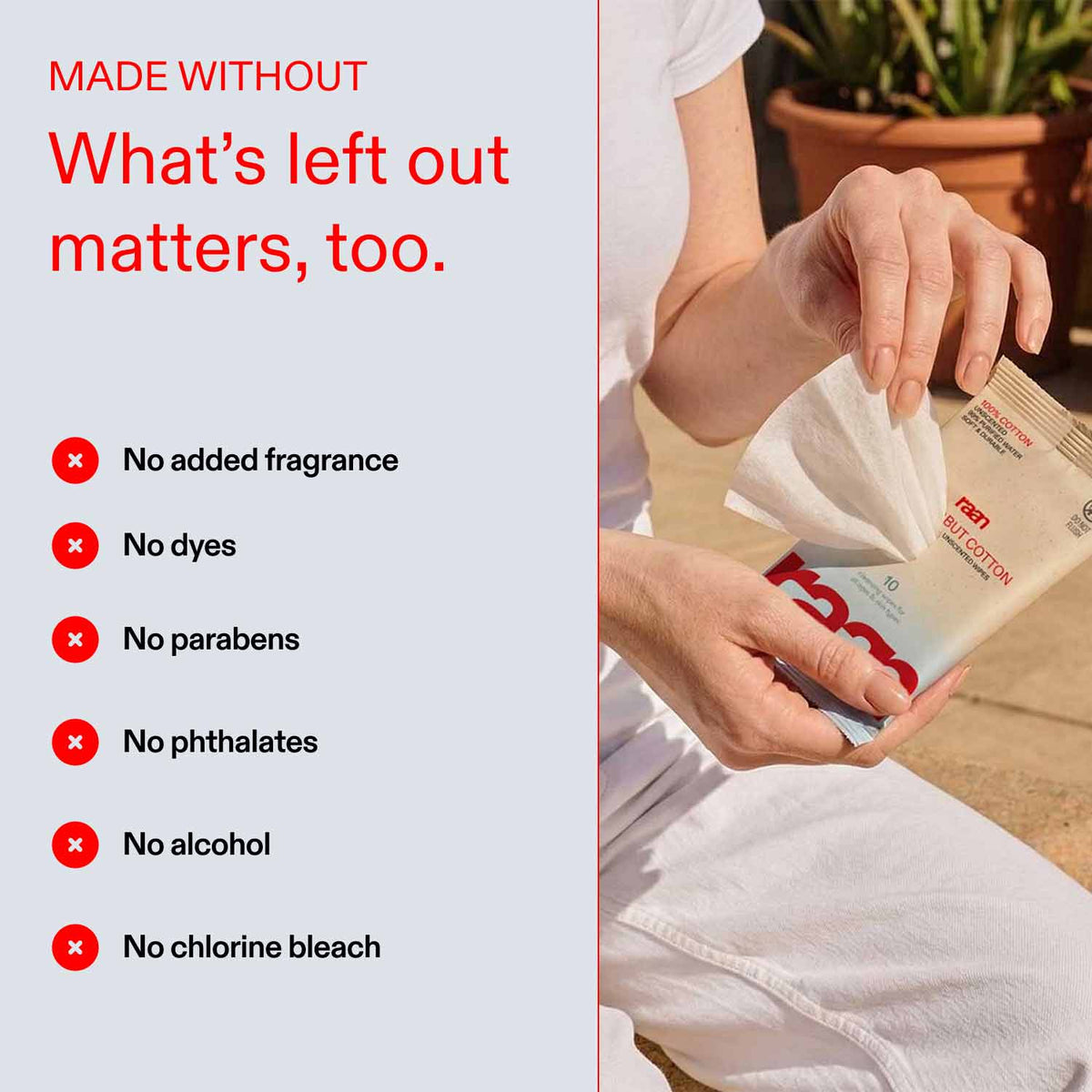100% Cotton Water Wipes, Unbleached, EWG Verified by Raan