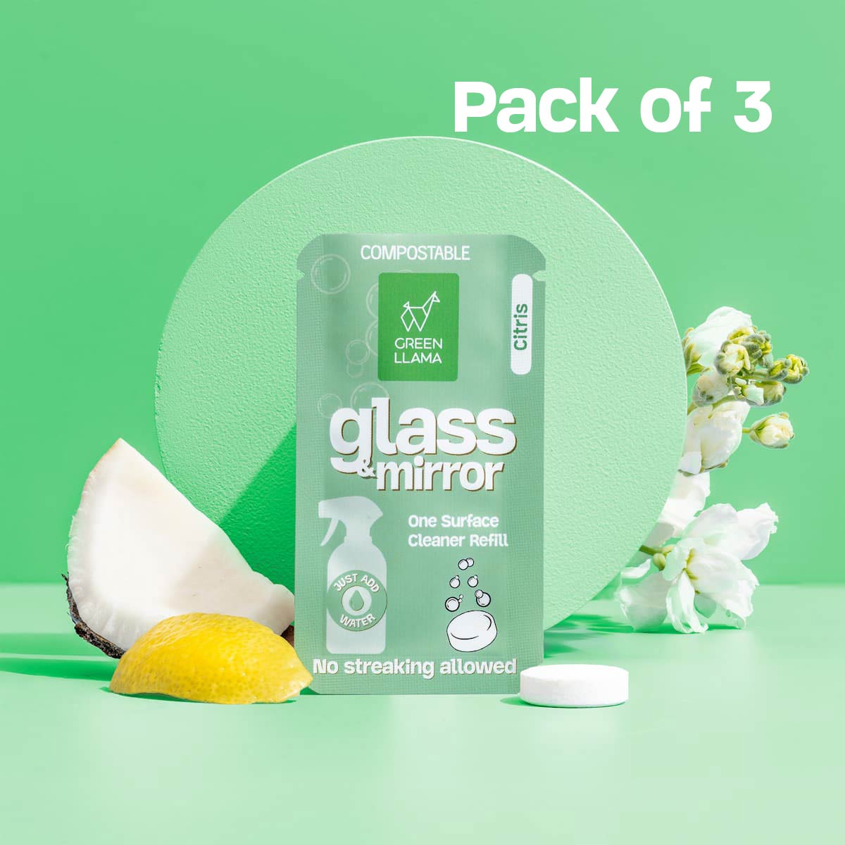 Glass and Mirror Cleaner Refills - Citrus PACK OF 3 by Green Llama