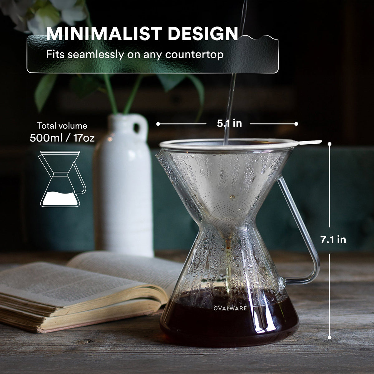 Pour Over Coffee Maker with Filter - 500ml/17oz by Ovalware