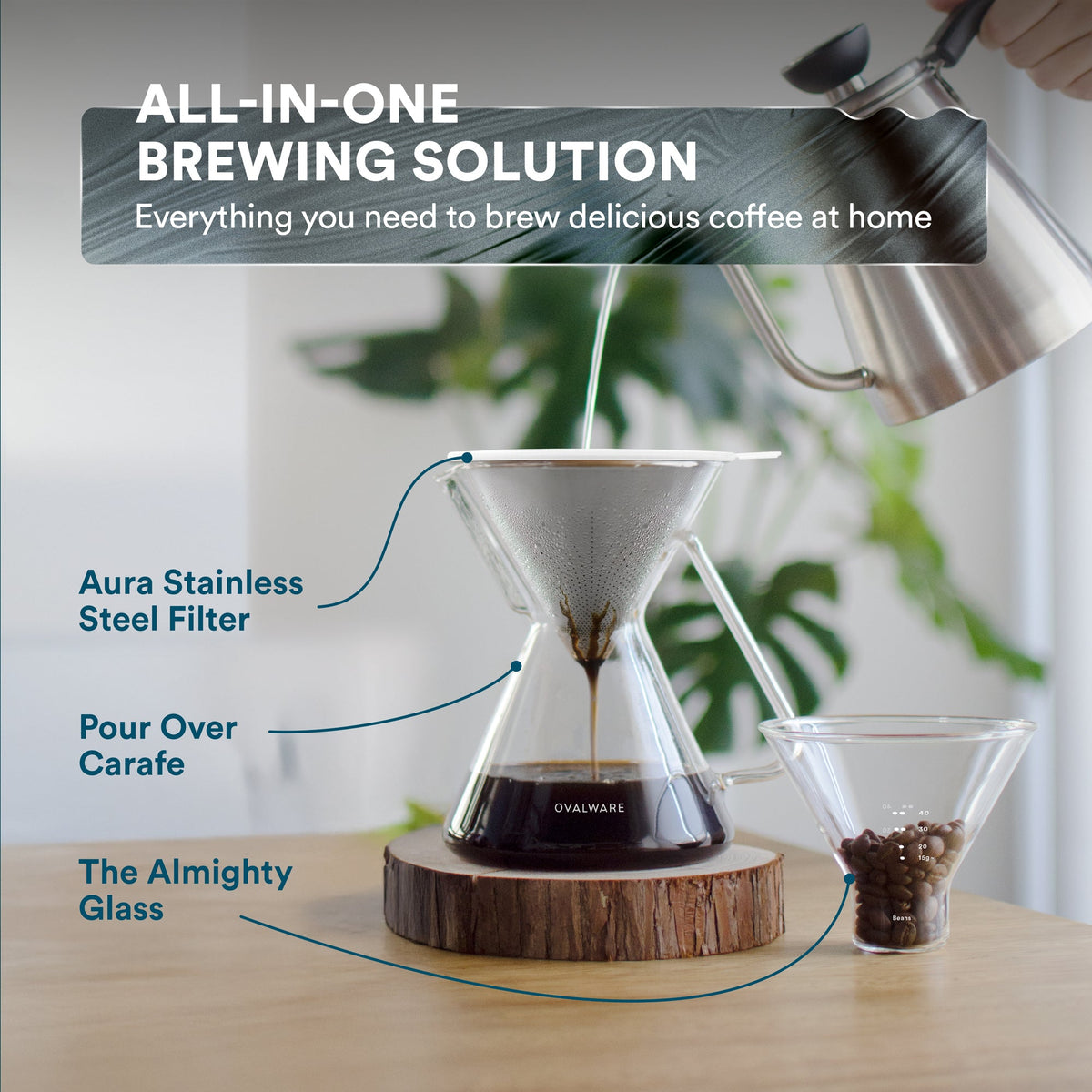 Pour Over Coffee Maker with Filter - 500ml/17oz by Ovalware