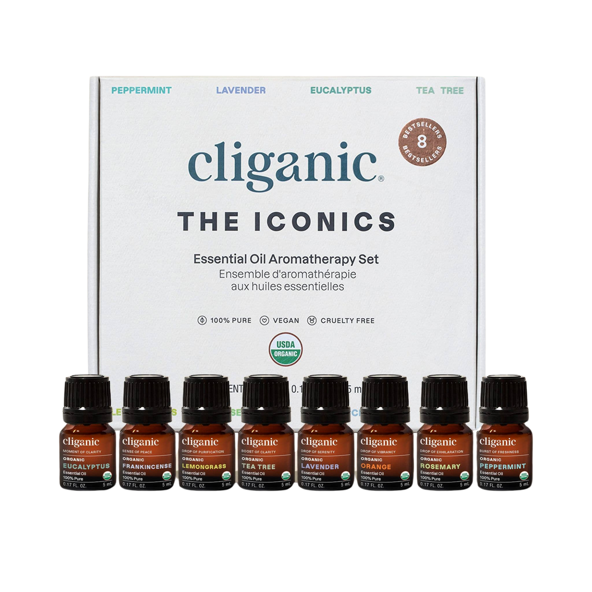 Essential Oils Set - Organic Aromatherapy Set Top 8 (5ml) by Cliganic