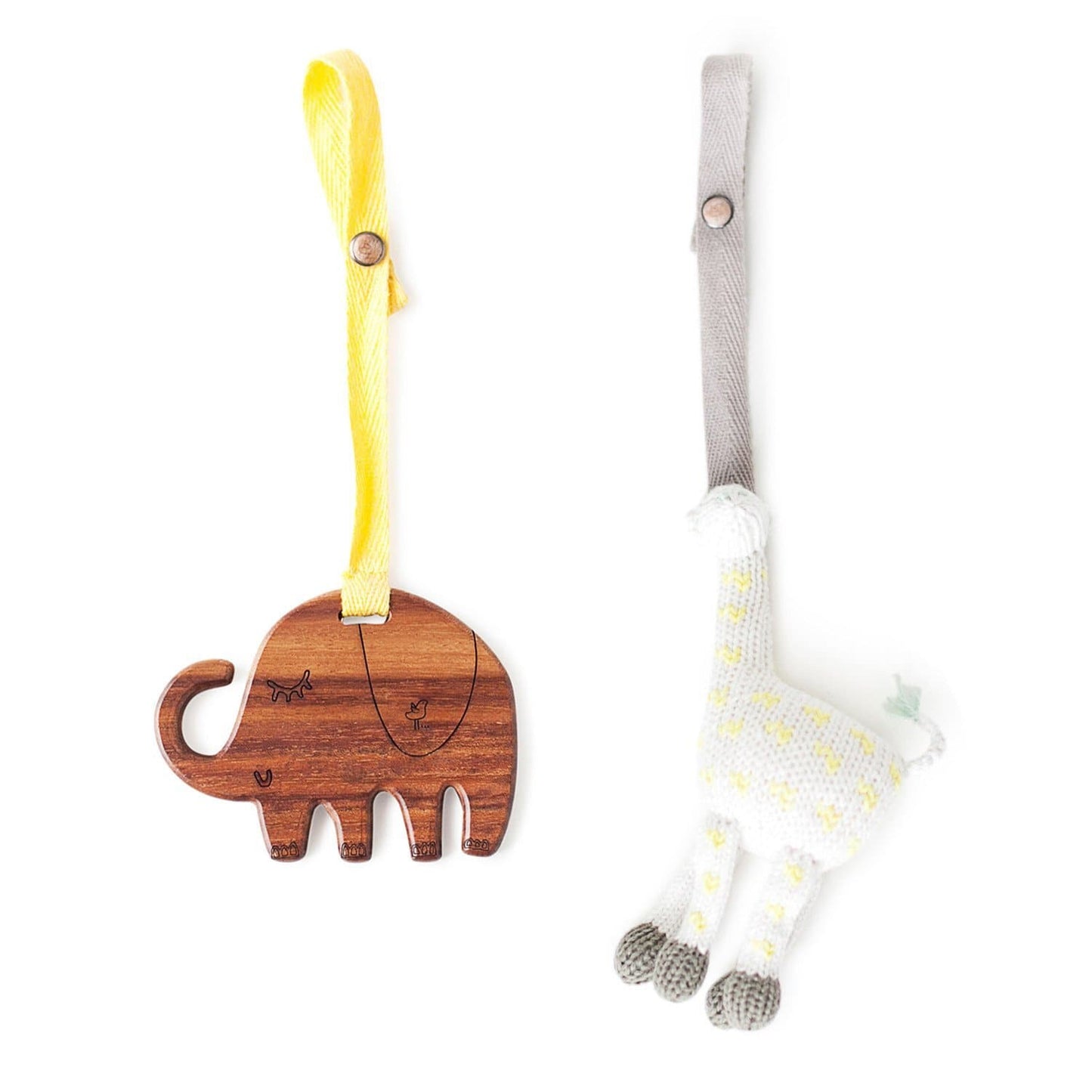 2 pc. stroller toys / giraffe and elephant organic