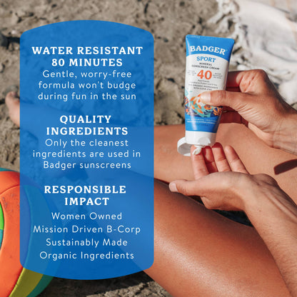 Badger - Badger Mineral Sunscreen SPF 40, Zinc Oxide Sun Care