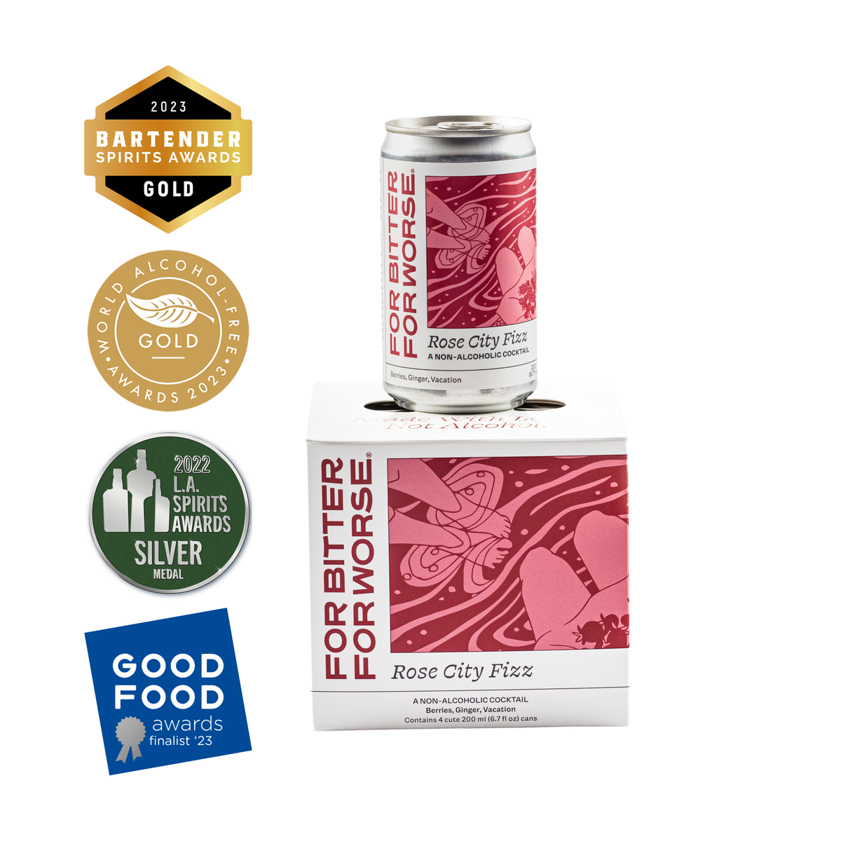 For Bitter For Worse - Rose City Fizz nonalcoholic cocktail 4pack Dry January